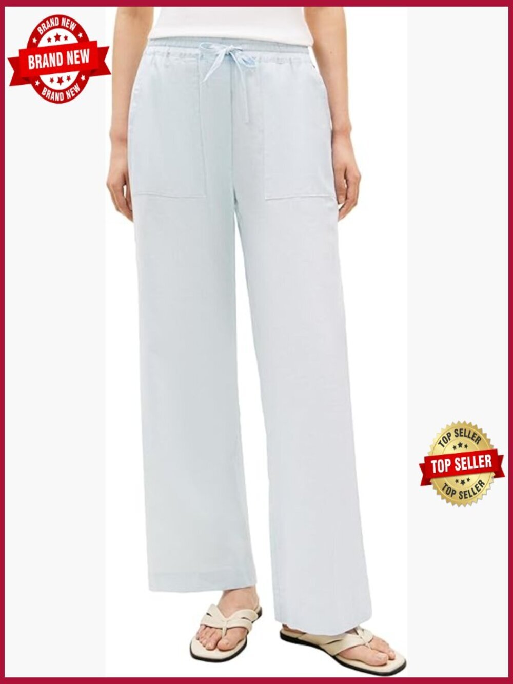 Linen Wide Leg Pants with Pockets High Rise Pull On